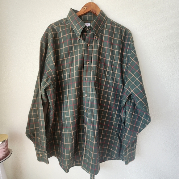 Brooks Brothers Mens Button Up Green Check Non-Iron Dress Shirt XL - Picture 1 of 10